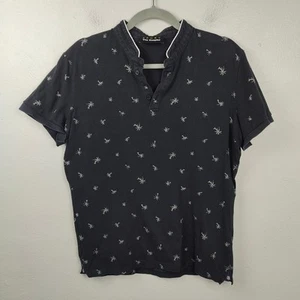 The Kooples Sport Mandarin Collar Polo Shirt Medium Black Palm Tree Embroidered - Picture 1 of 8