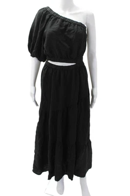 Maxi Vestido Largo de Terciopelo para Mujer Algodón Fuera del Hombro Manga Una Corte Negro S Foto 1 de 4