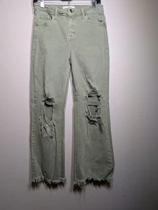Jeans Risen 7/28 verde vita alta effetto invecchiato cropped - Foto 1 di 9