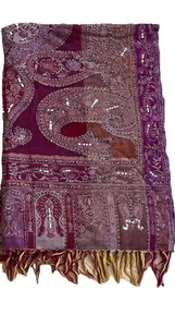 Jim Thompson Merinowolle handgefertigt Paisley Perlen Schal Stola 27x80" Indien - Bild 1 von 11