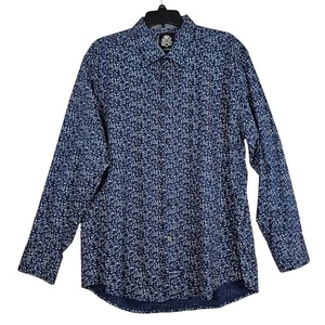 Camisa de lavandería inglesa para hombre XL azul blanco estampado floral algodón elástico manga larga - Imagen 1 de 14