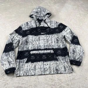 Stussy Batik Woven Poncho Hoodie Herren Large schwarz weiß Jacke Tasche Baumwolle - Bild 1 von 12
