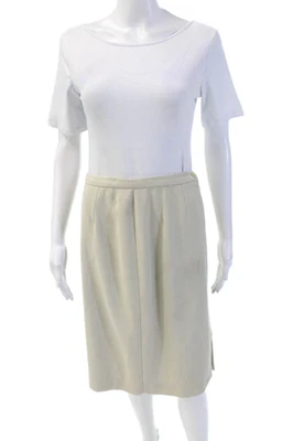 Giorgio Armani Womens Wool Solid Knee Length Pencil Skirt Beige Size S - Image 1 of 4
