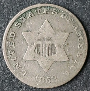 1853 3c Three-Cent Silver Piece (Trime) - Picture 1 of 3