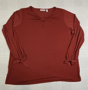Susan Graver Liquid Knit Blouse Size 2X Burgundy Keyhole Front Long Sleeve - Picture 1 of 8