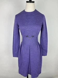 Vintage 70s Pencil Dress XS Grape Purple Knit Sheath Pleated Secretary Hourglass - Picture 1 of 11