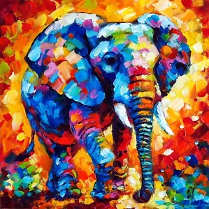 original oil painting Elephant colorful artwork Animals wall art 10*10 inch - Picture 1 of 10