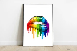 Lippen Druck, Bite my lips Druck, Regenbogen Lippen Poster, Lippen Wandbild, Beißlippen  - Bild 1 von 10