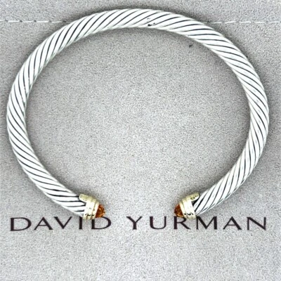 Brazalete de cable clásico de citrino de plata de ley y oro de 14 quilates David Yurman; 5 mm de ancho Foto 1 de 4
