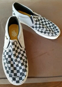 VANS Asher Classic Slip On Grey Black Checkerboard Skateboarding Shoes Mens 11 - Picture 1 of 12