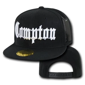 Black Compton Vintage Embroidered Hip Hop Flat Bill Snapback Snap Back Cap Hat - Picture 1 of 5