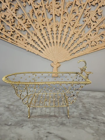 Gold Bathtub Shaped Storage Basket Bathroom Decor Hollywood Regency Cover