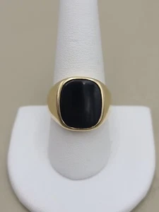 k895 Men's Simple 10kt Yellow Gold Onyx Ring - Picture 1 of 6