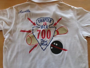 VINTAGE 1960s? "CHAPTER 28 B.C.A. 700 FLINT MICH" Bowling Shirt WHANG TAG SMALL - Picture 1 of 10