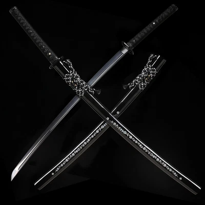 Hoja negra pulida a mano T10 acero espada samurai japonesa katana navaja afilada Foto 1 de 4