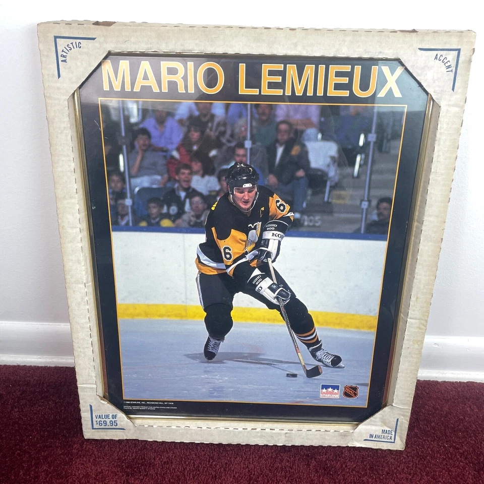 Vintage Mario Lemieux Poster 16x20 Pittsburgh Penguins Starline Framed 80s NHL - Image 1 of 4