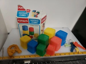 Vintage 1978 Playskool Blocks Plastic Set Building Blocks in box & teethers - Picture 1 of 9