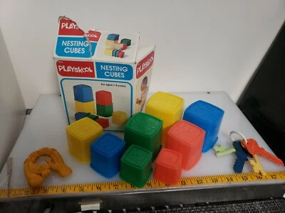 Vintage 1978 Playskool  Blocks Plastic Set  Building Blocks in box & teethers - Image 1 of 4