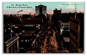 Belebte Riverside Avenue Straßenansicht Spokane Washington WA UNP DB Postkarte W3 - Bild 1 von 2