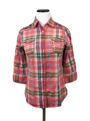 Camisa feminina Roar algodão slim fit manga 3/4 botão para baixo tamanho M   - Imagem 1 de 4