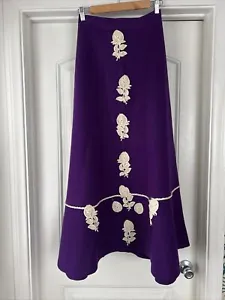 Vtg 1950s Purple Felt Rose Hand Embellished Rope Skirt Rockabilly Pin Up XS/S - Picture 1 of 8