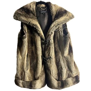 Ellen Tracy Brown Black Animal Print Faux Furr Vest with Collar Women's Large - Picture 1 of 11