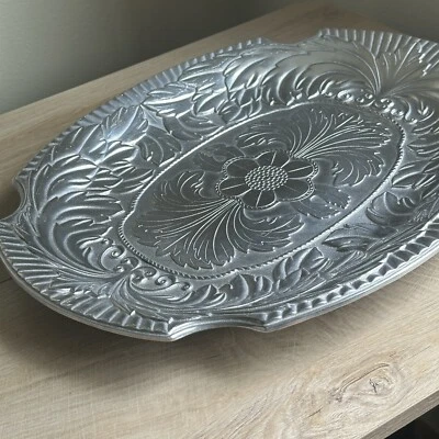 WILTON Armetale акант большой овальный металлический поднос / блюдо, серебристый цвет, качество - Изображение 1 из 4