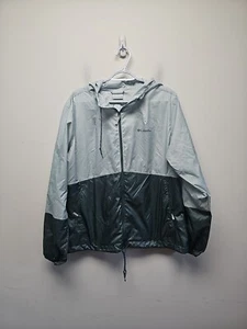 COLUMBIA WOMEN'S FULL ZIP NYLON HOODED WINDBREAKER JACKET /GREEN SzXL Flaw - Picture 1 of 7