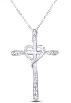 Белый натуральный бриллиант крест сердце подвеска в 10K твердого золота - Изображение 1 из 4