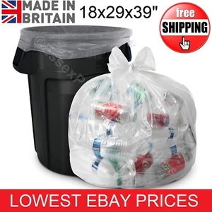 100 x Clear Black Refuse Sacks Large Bin Liners Rubbish Waste Recycling Bags - Picture 1 of 8