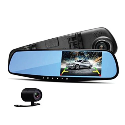 DVR Rearview Mirror Dash Cam Kit - Dual Camera Vehicle Video Recording System - Image 1 of 1