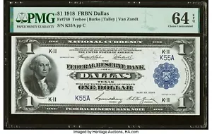 1918 $1 FRBN DALLAS TEXAS - LOW SERIAL 55 - PMG 64 EPQ PCGS PPQ - Fr 740 - RARE! - Picture 1 of 3