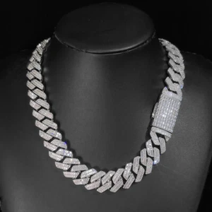 20mm Hip Hop TopBling T Zircon Cuban Link Chain Necklace Bracelet Gold Plated - Picture 1 of 7
