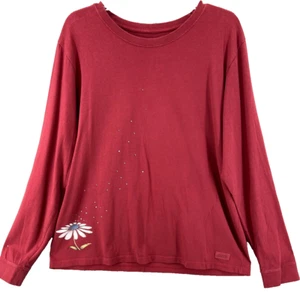 Camiseta Life is Good Crusher para mujer talla XL roja manga larga margarita pétalos flotantes - Imagen 1 de 10
