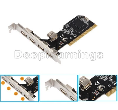 New High Speed 480Mbps 5 Port USB 2.0 PCI Hub Card Controller Adaptor Module - Image 1 of 4