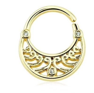 Septum Nose Captive 退火金 IP 金银丝透明宝石 16 号 3/8 英寸黄铜 — 第 1/3 张图片