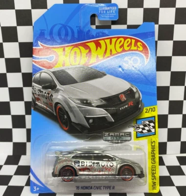 *ZAMAC* Hot Wheels 2018 Mainline HW Speed Graphics 2016 Honda Civic Type R 1/64 - Imagem 1 de 4