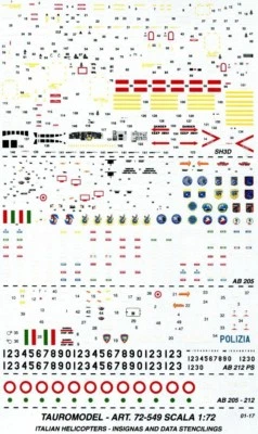 TAURO MODEL TM72/549 STENCILS ELICOTTERI ITALIANI SH 3D-AB 205-AB 212 SCALA 1:72 - Immagine 1 di 4
