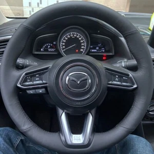 Cubierta personalizada de cuero negro para volante de automóvil para Mazda CX-3 CX3 CX-5 CX5 2017 - Imagen 1 de 6