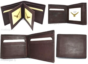 Hombre RFID Marrón Cartera Plegable Cuero Genuino Proteger Identificaciones Tarjetas de Crédito Brd Nuevo. - Imagen 1 de 15