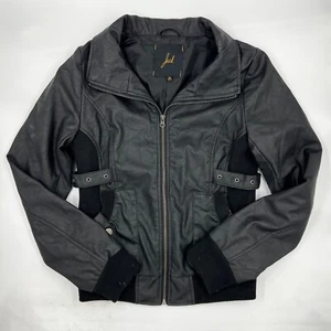 Jack Womens Fullzip Leather Jacket Size M Black Polyester Biker Mid Length - Picture 1 of 9