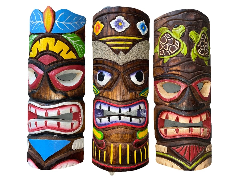SET OF 3 12" TIKI MASK HAWAIIAN WALL ART ISLAND HOME DECOR BAR TROPICAL - Image 1 of 1