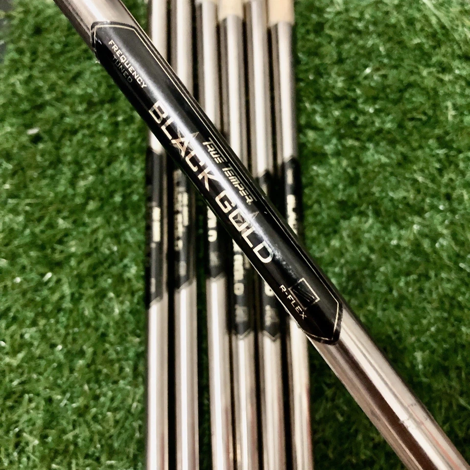 Set of 7 True Temper Black Gold Steel Stepless iron Shaft .355" Tip Regular Flex - Image 1 of 4