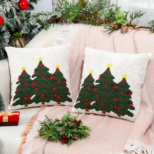 2 Pcs Hand Hooked Christmas Tree Pillow 14 Inch Artist Christmas Wool Throw P... - Picture 1 of 6
