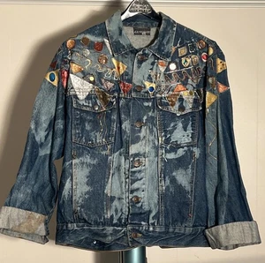 Vintage Handmade Jeansjacke Damen Mehrfarbig Patches Hippie Grunge Retro - Bild 1 von 15
