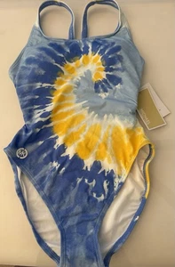 NEW MICHAEL Michael Kors One Piece Swimsuit Racer Back in Saffron Blue Yellow 6 - Picture 1 of 8