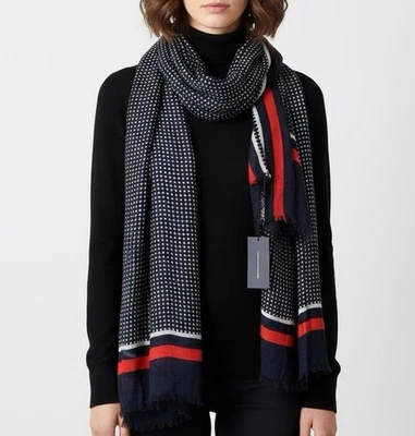 Tommy Hilfiger Bufanda Viscosa Lunares Azul Marino Estampado Clásico Envoltura Ligera Foto 1 de 4
