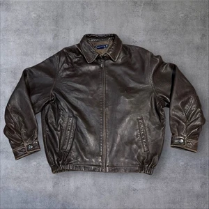 Chaqueta Bomber Nautica Cuero Genuino Marrón Talla 42 Cremallera Forrada Frontal Clásica - Imagen 1 de 13