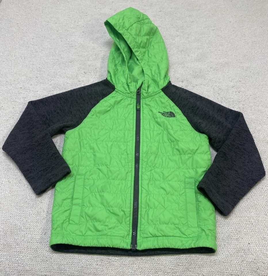 The North Face Quilted Sweater Fleece Hoodie Jacket Boys XS Green Full Zip - Image 1 of 4