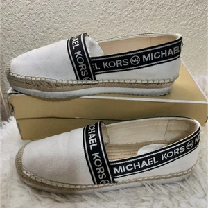2805) Michael Kors Mathilde Logo Leinenmischung Espadrille weiß Schuhe Gr. US 7,5 M - Bild 1 von 15
